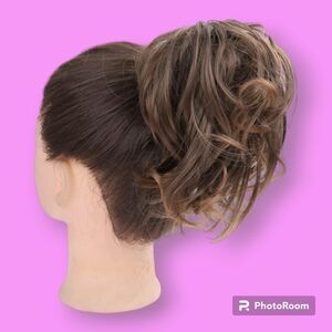Golden Brown Messy Wavy Hair Bun Scrunchy